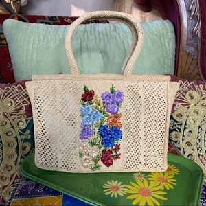 50s Floral Straw Bag